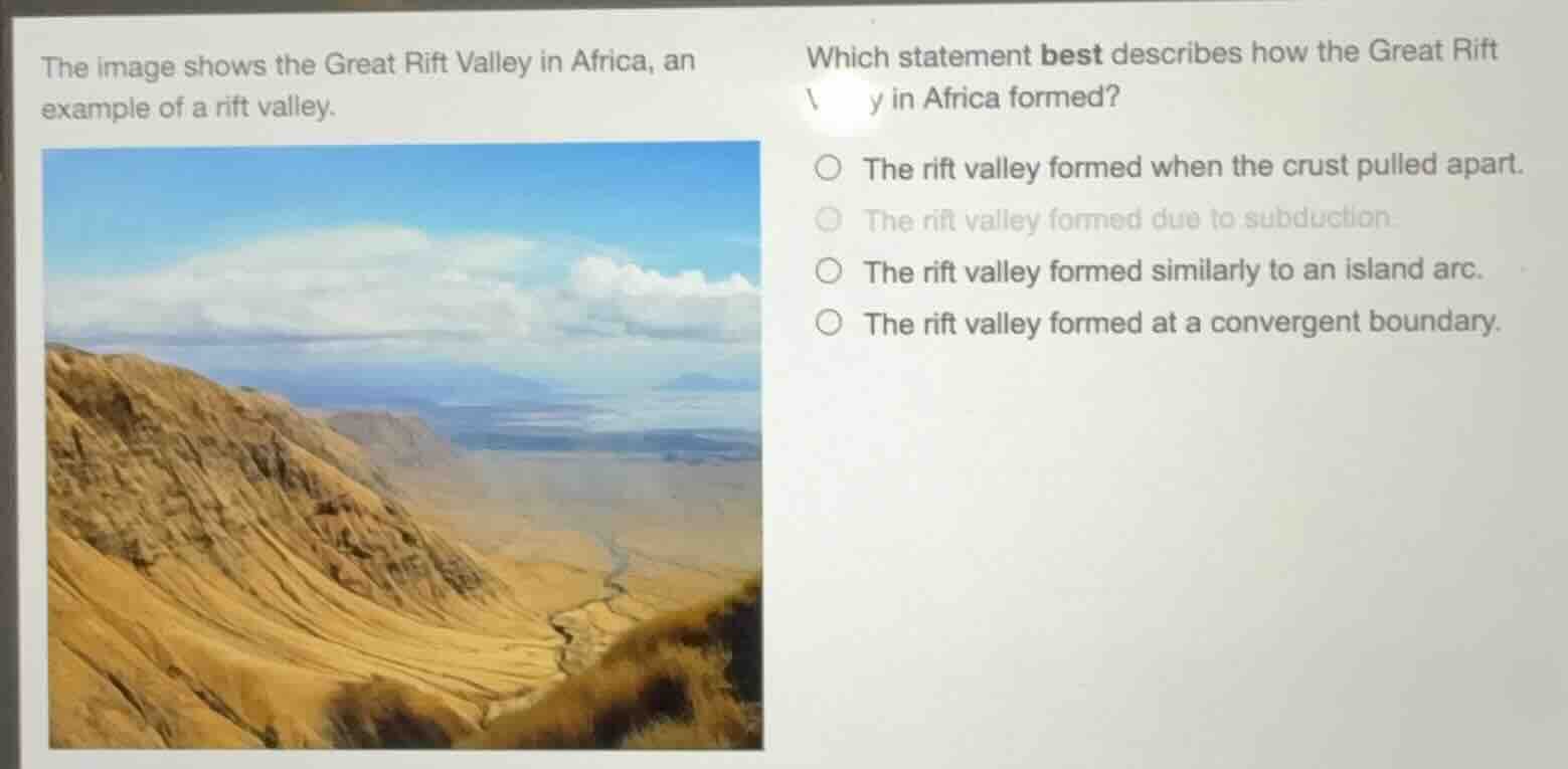 the image shows the great rift valley in africa, an example of a rift v…