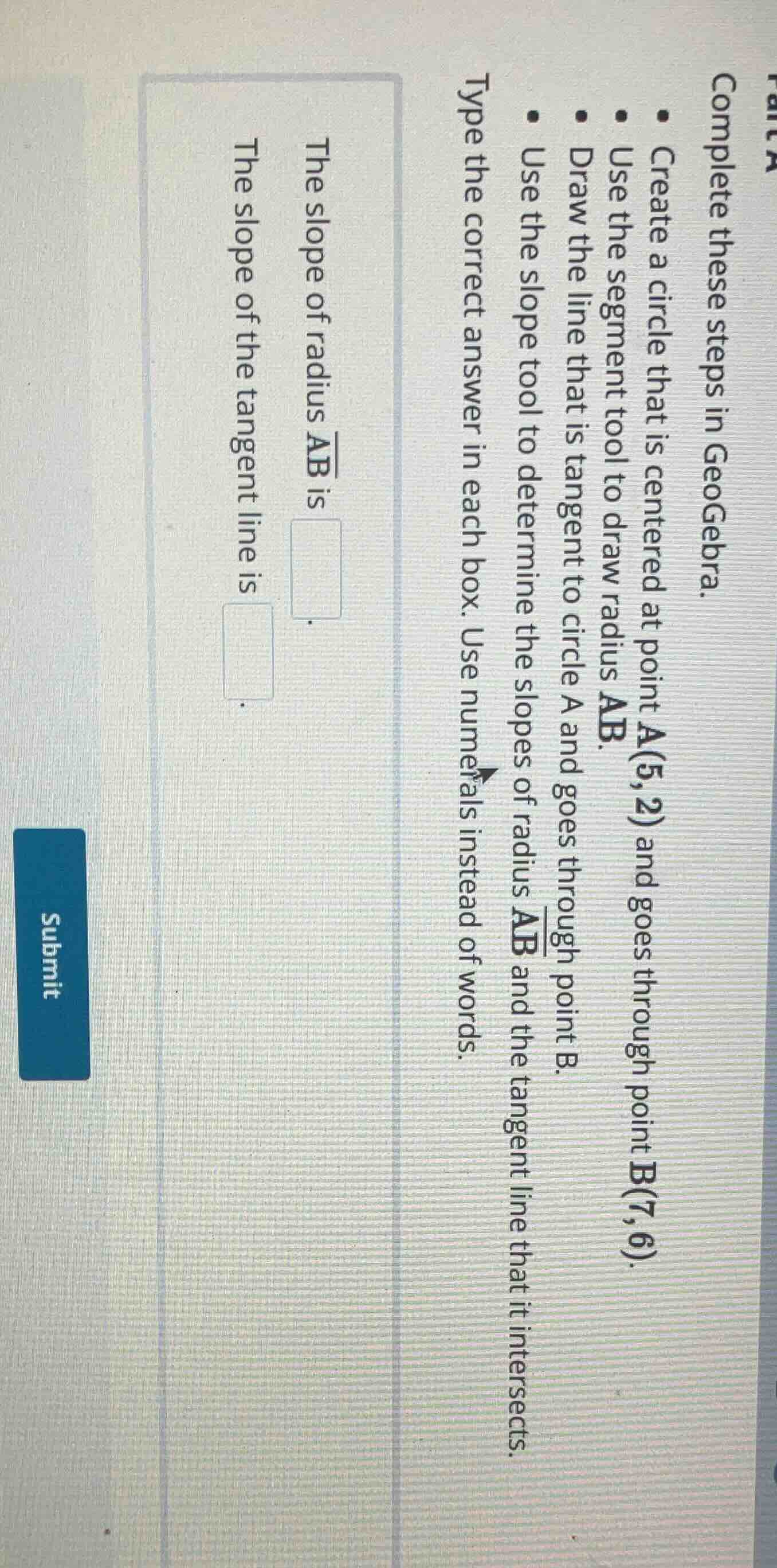 complete these steps in geogebra. create a circle that is centered at p…