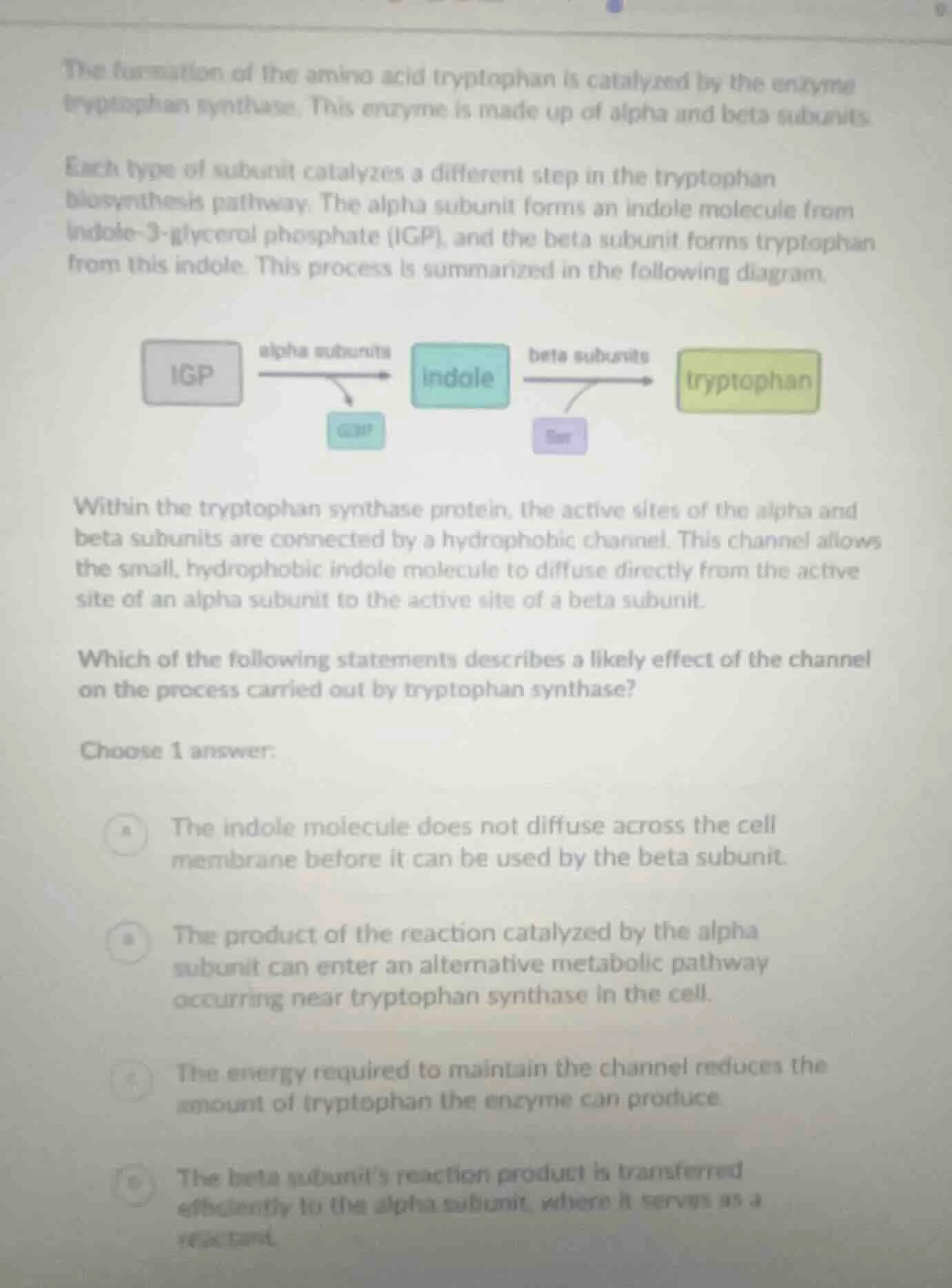 the formation of the amino acid tryptophan is catalyzed by the enzyme t…