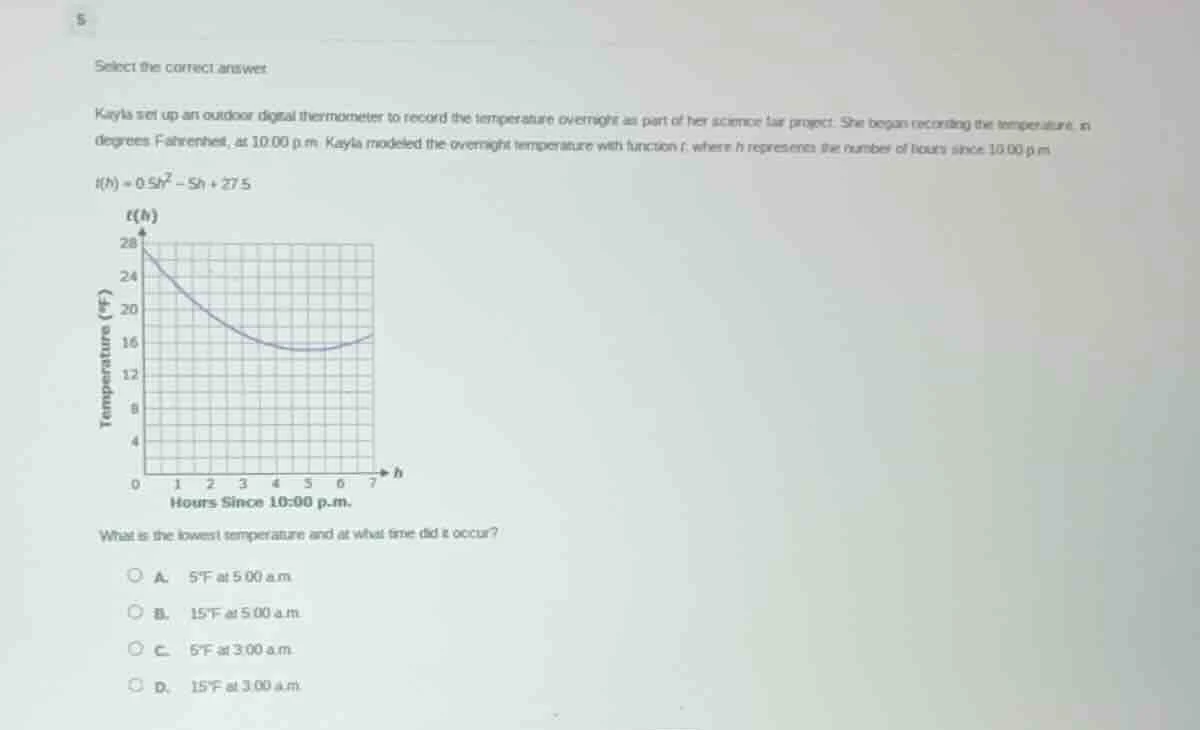 5 select the correct answer kayla set up an outdoor digital thermometer…