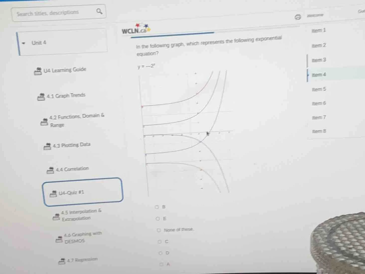 in the following graph, which represents the following exponential equa…