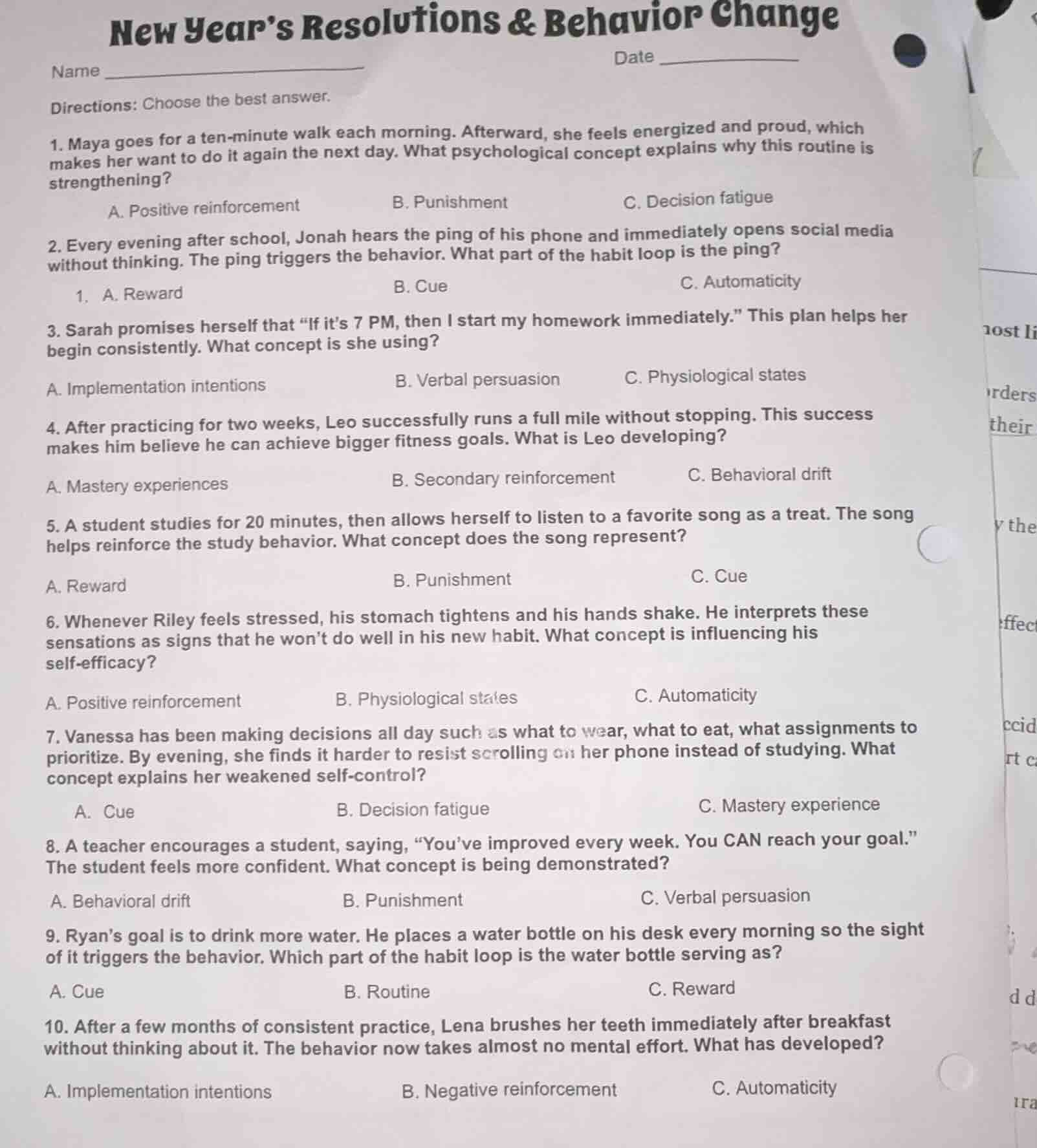 new year’s resolutions & behavior change name date directions: choose t…