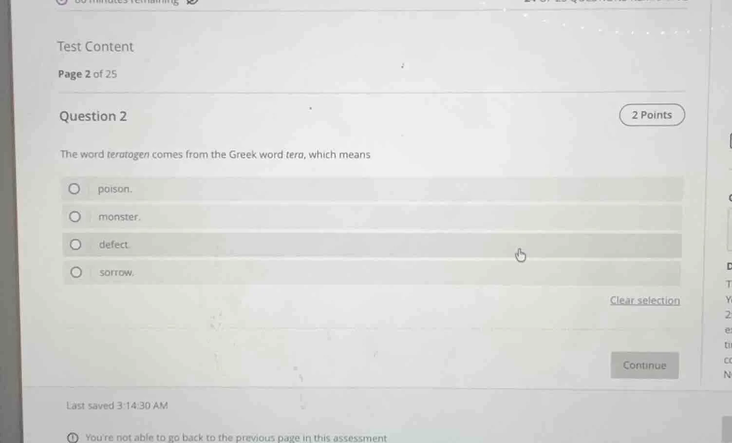 test content page 2 of 25 question 2 the word teratogen comes from the …