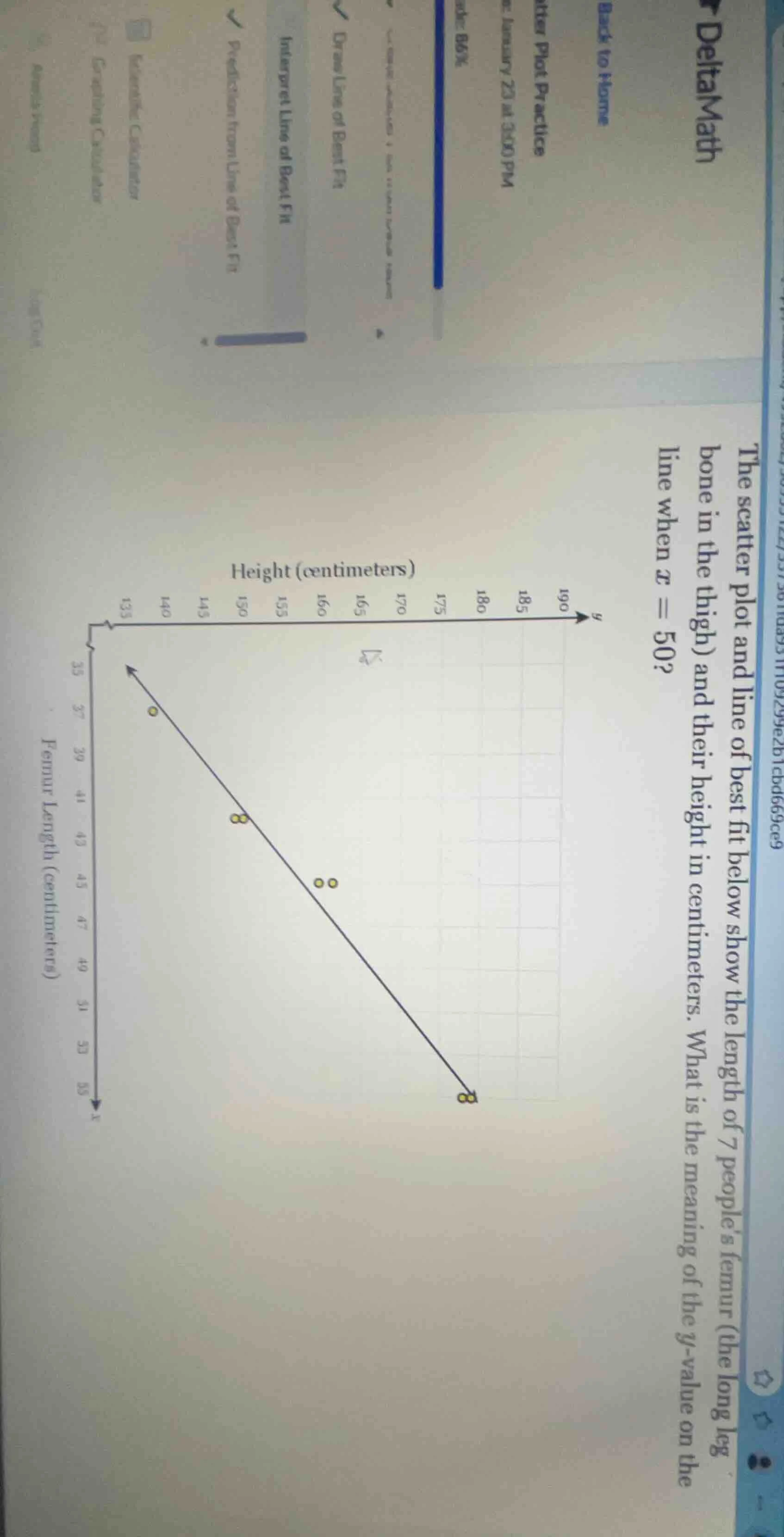 the scatter plot and line of best fit below show the length of 7 people…