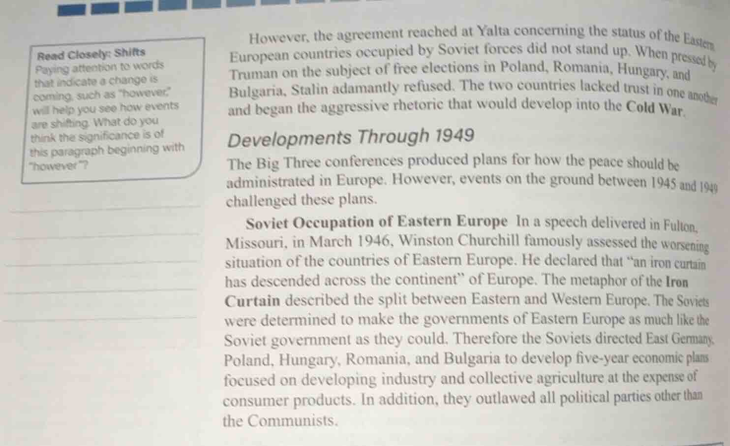 read closely: shifts paying attention to words that indicate a change i…