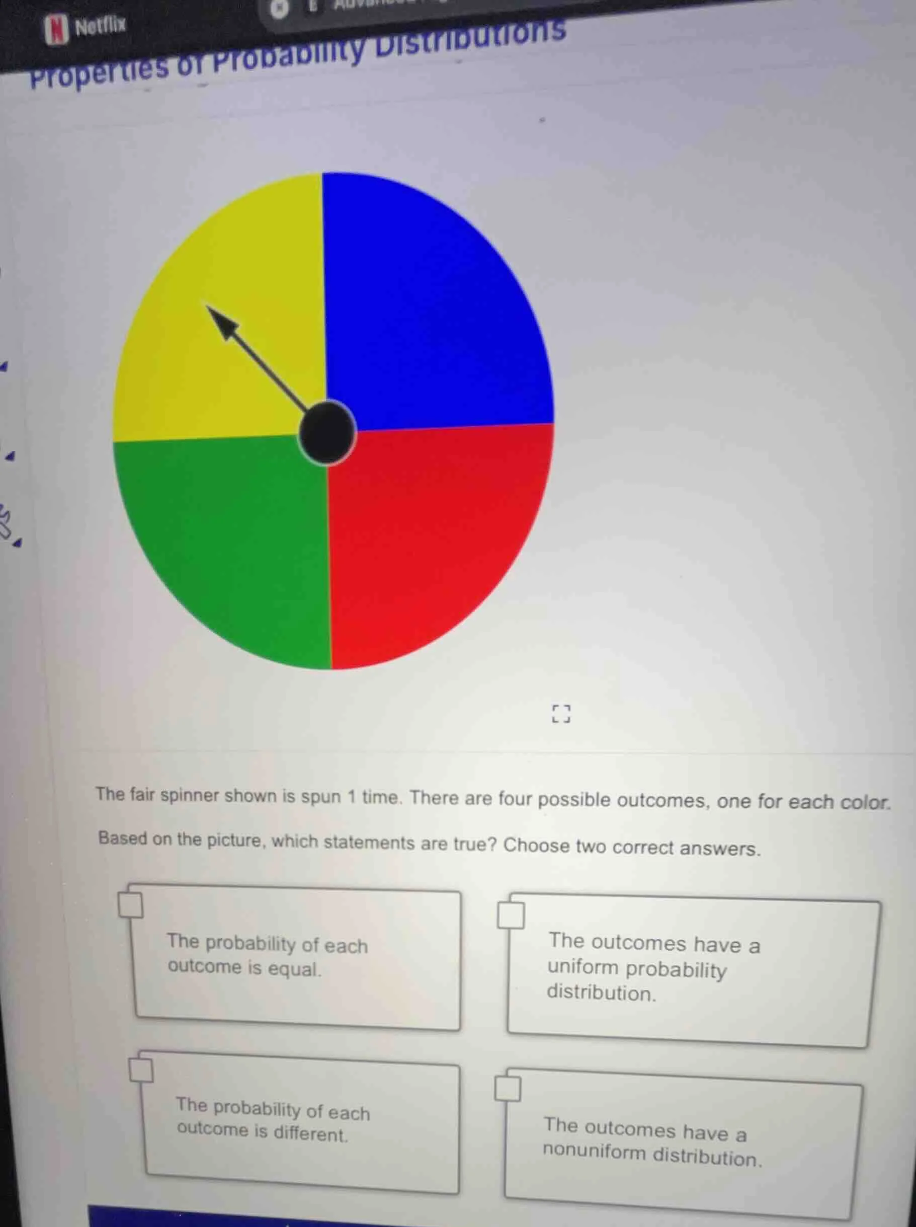 properties of probability distributions the fair spinner shown is spun …