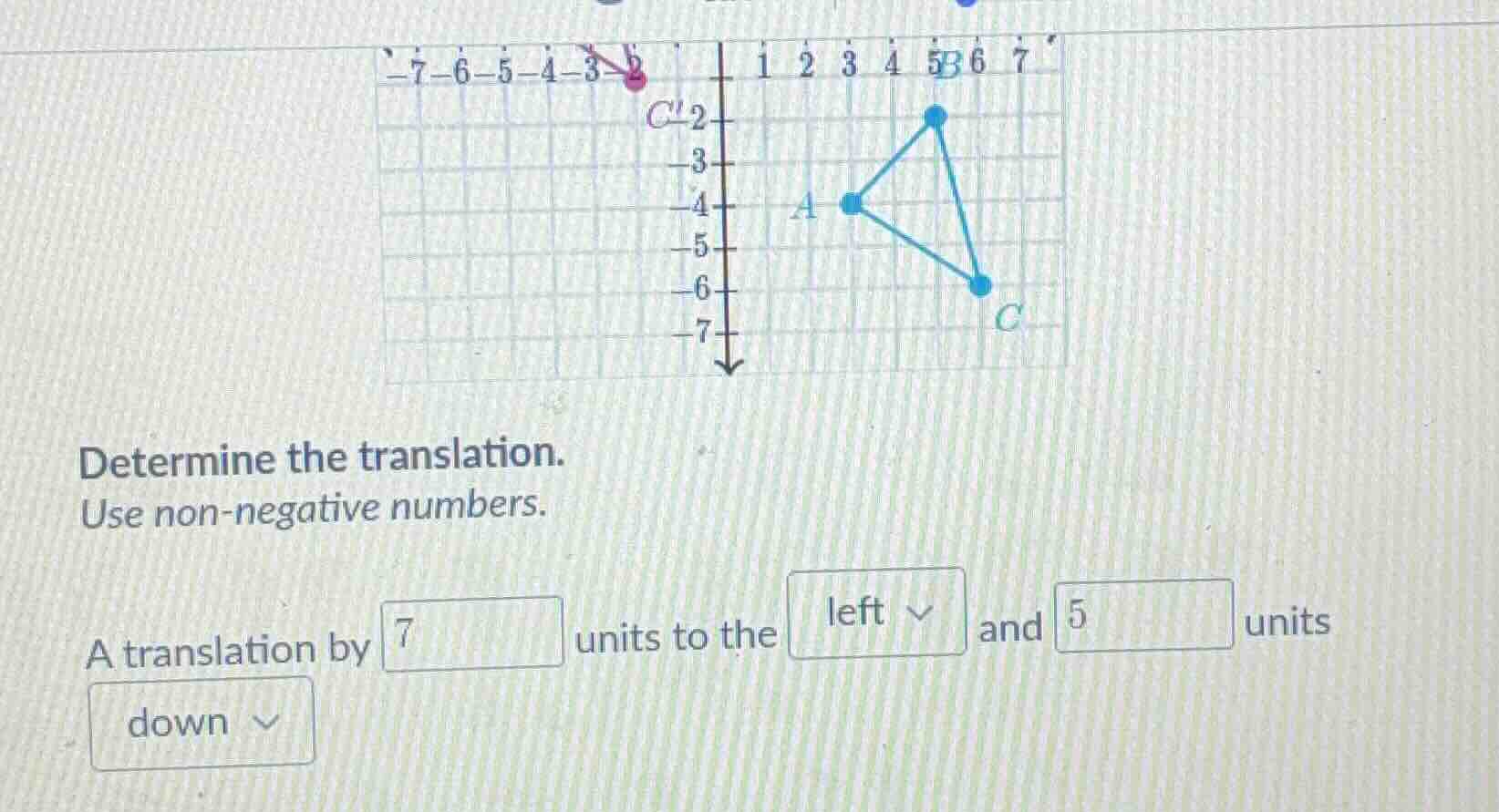 determine the translation. use non - negative numbers. a translation by…