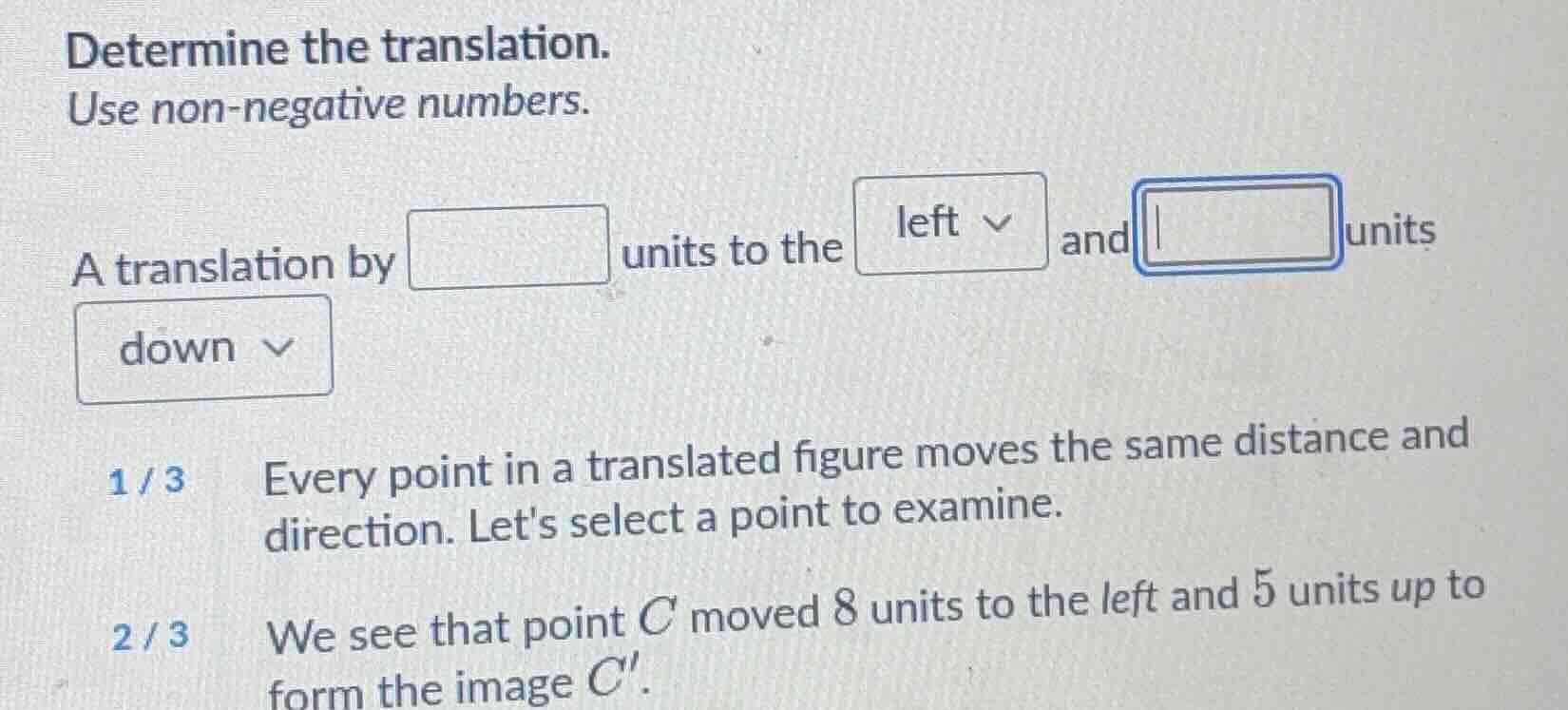 determine the translation. use non - negative numbers. a translation by…
