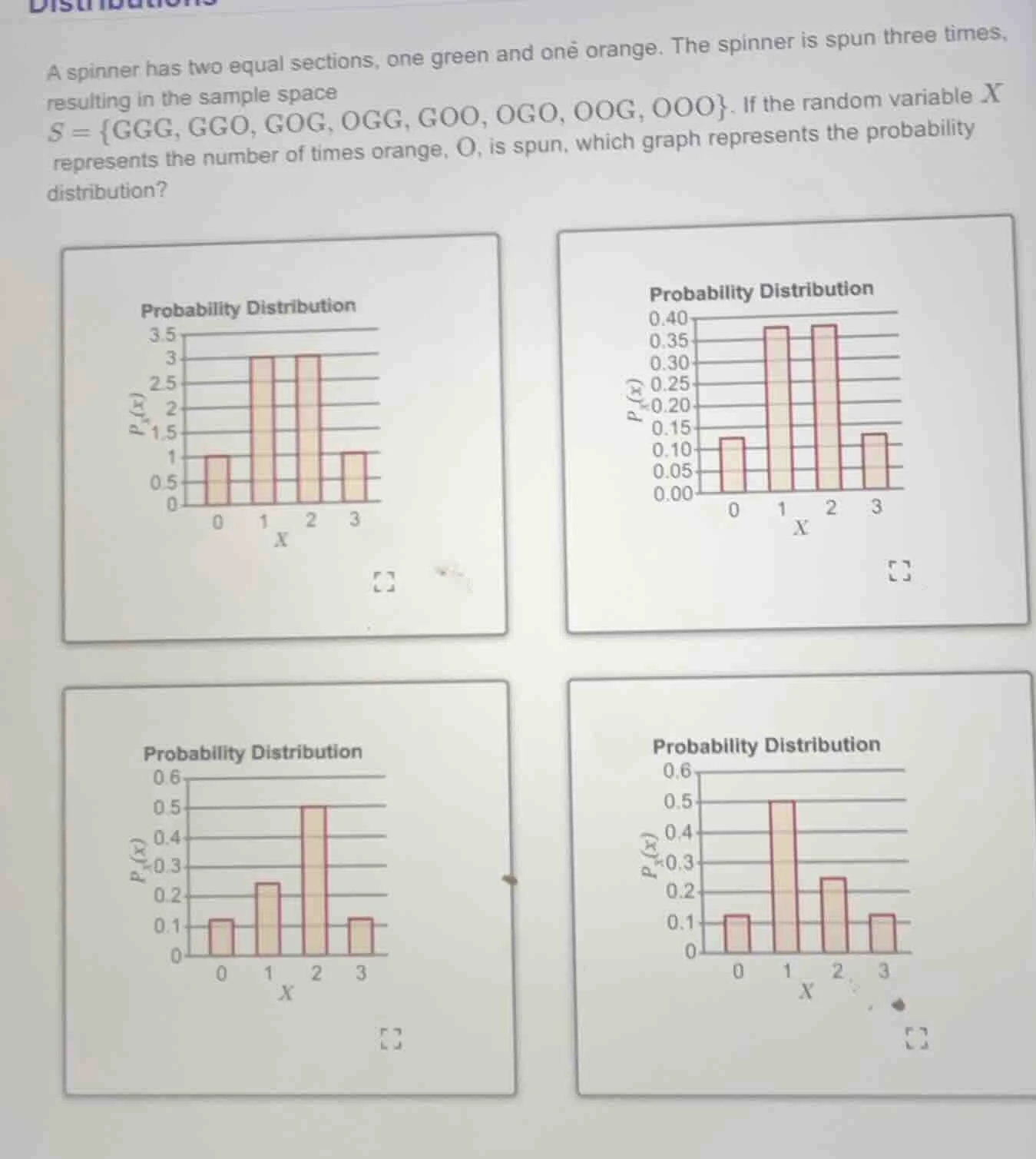 a spinner has two equal sections, one green and one orange. the spinner…