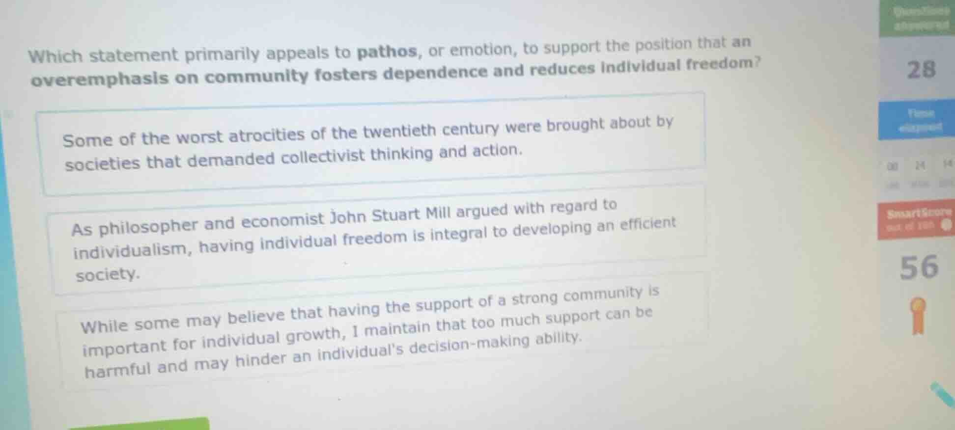 which statement primarily appeals to pathos, or emotion, to support the…