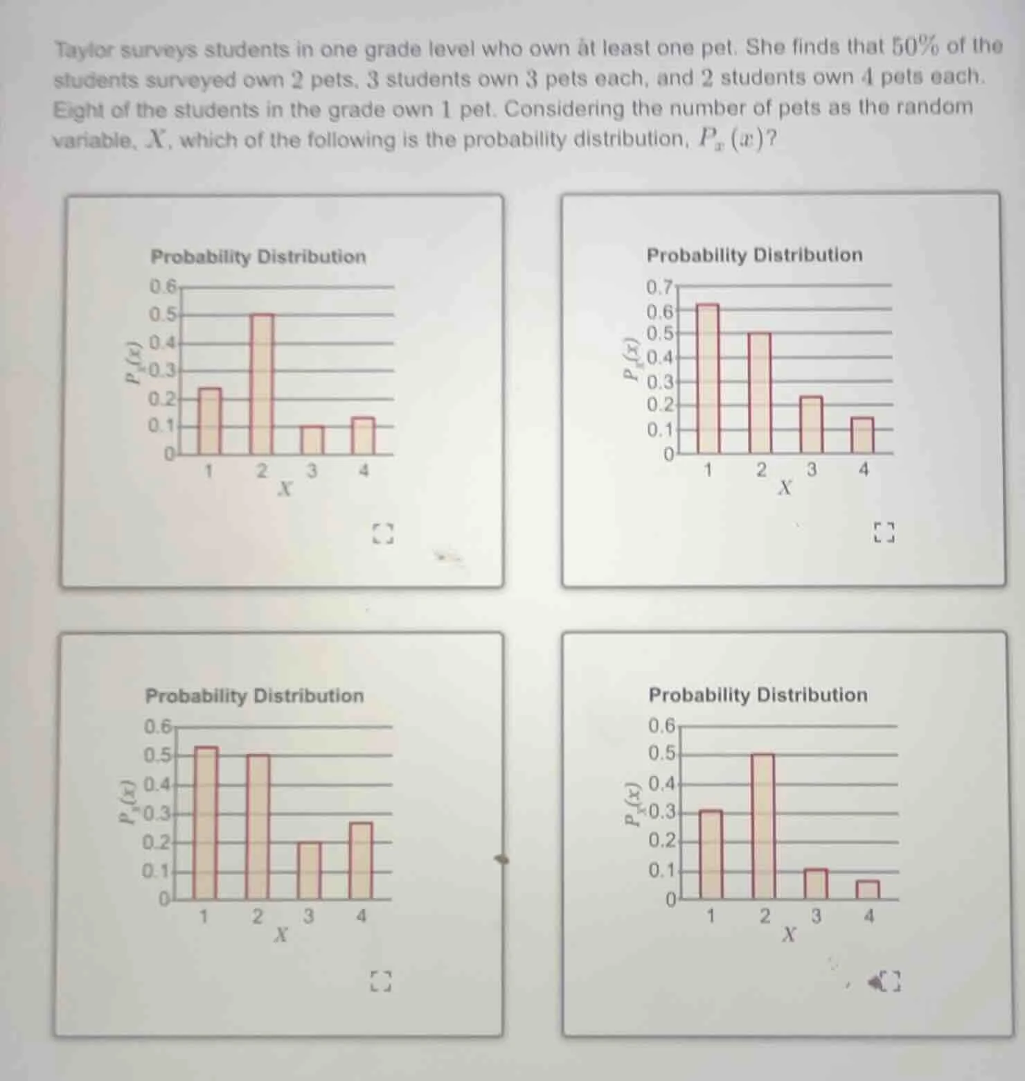 taylor surveys students in one grade level who own at least one pet. sh…