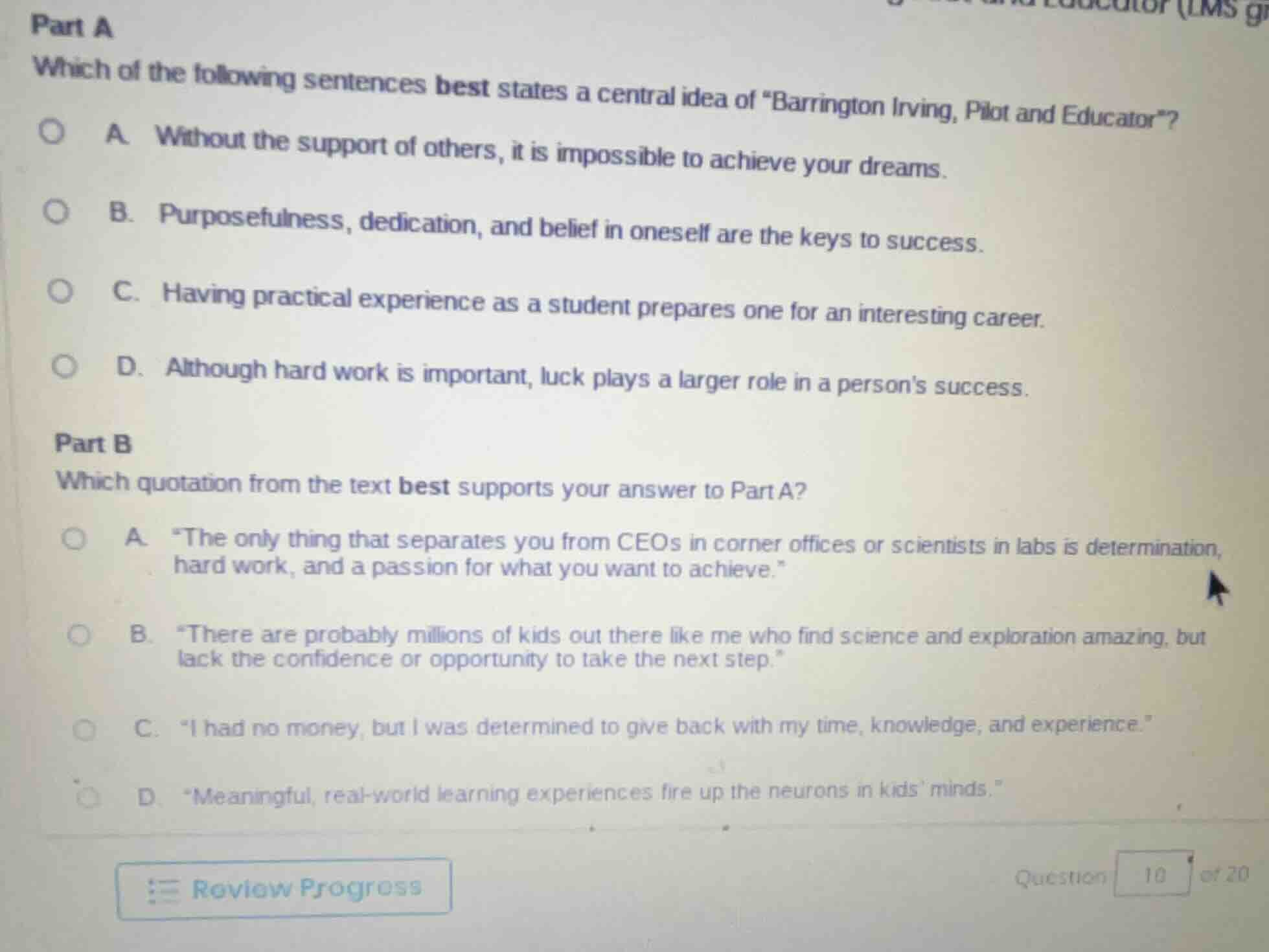 part a which of the following sentences best states a central idea of \…