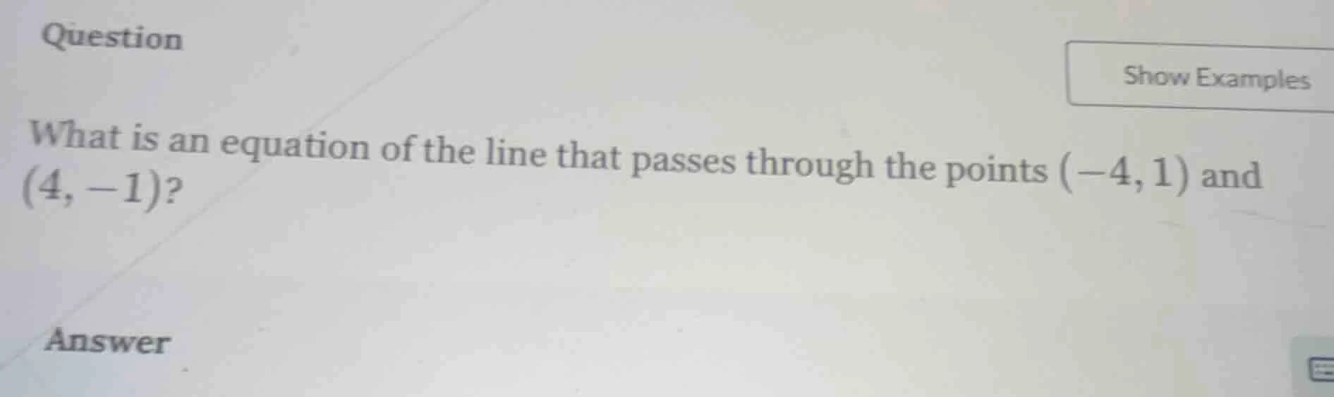 question what is an equation of the line that passes through the points…