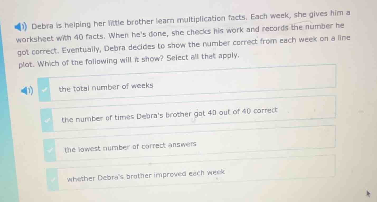 debra is helping her little brother learn multiplication facts. each we…