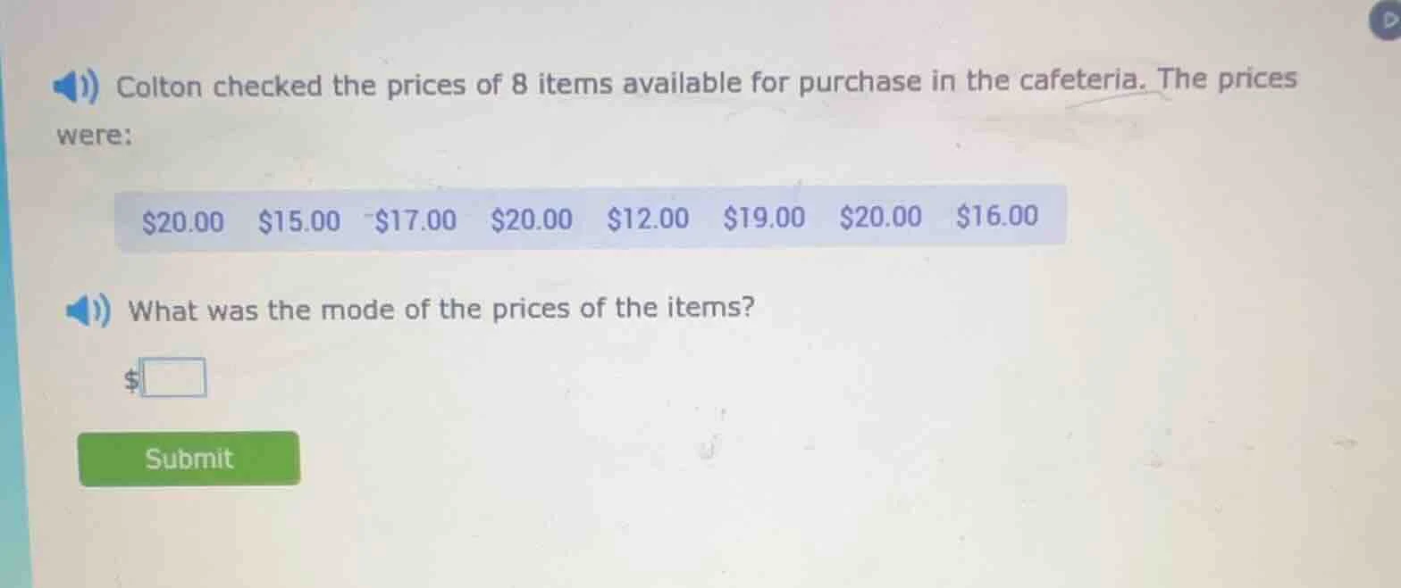 colton checked the prices of 8 items available for purchase in the cafe…