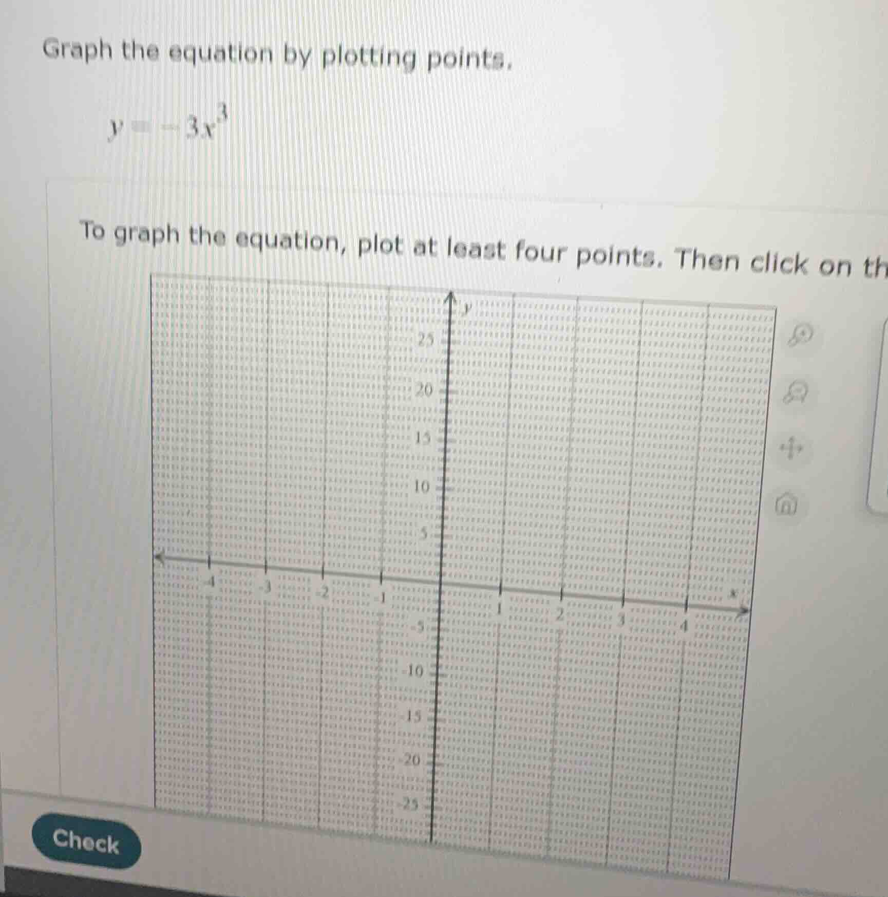 graph the equation by plotting points. $y = -3x^3$ to graph the equatio…