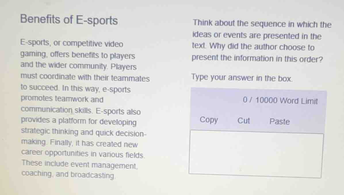 benefits of e - sports e - sports, or competitive video gaming, offers …