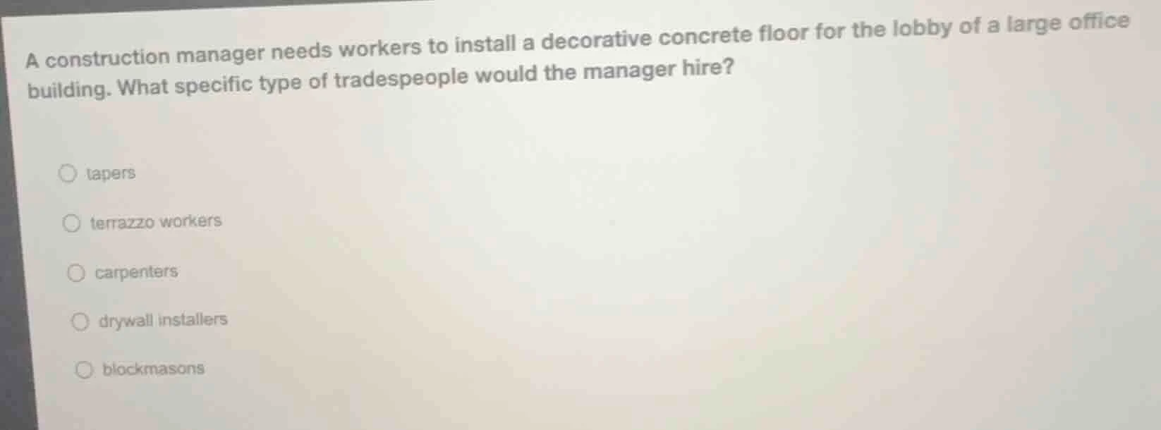 a construction manager needs workers to install a decorative concrete f…