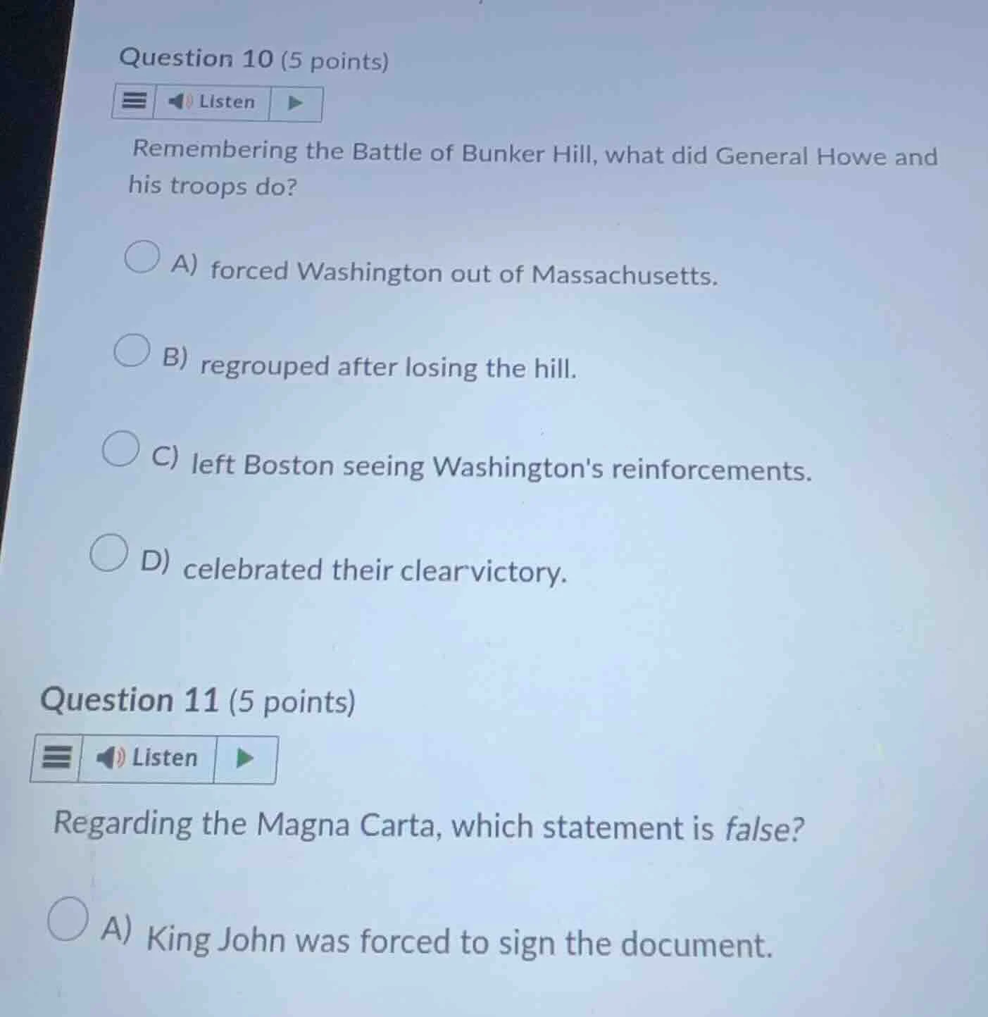 question 10 (5 points) listen remembering the battle of bunker hill, wh…