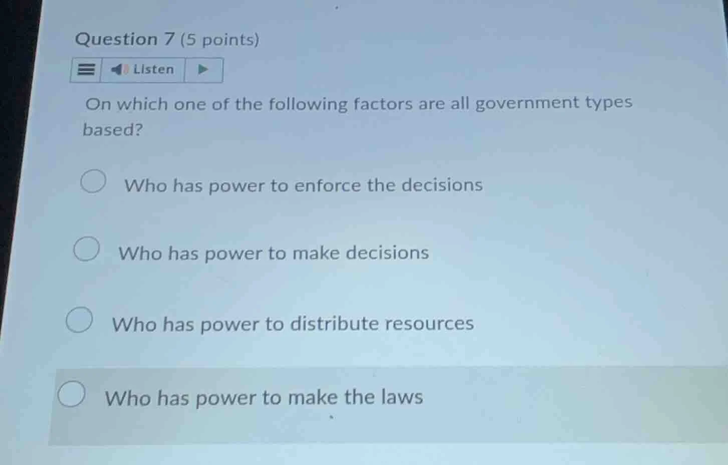 question 7 (5 points) on which one of the following factors are all gov…