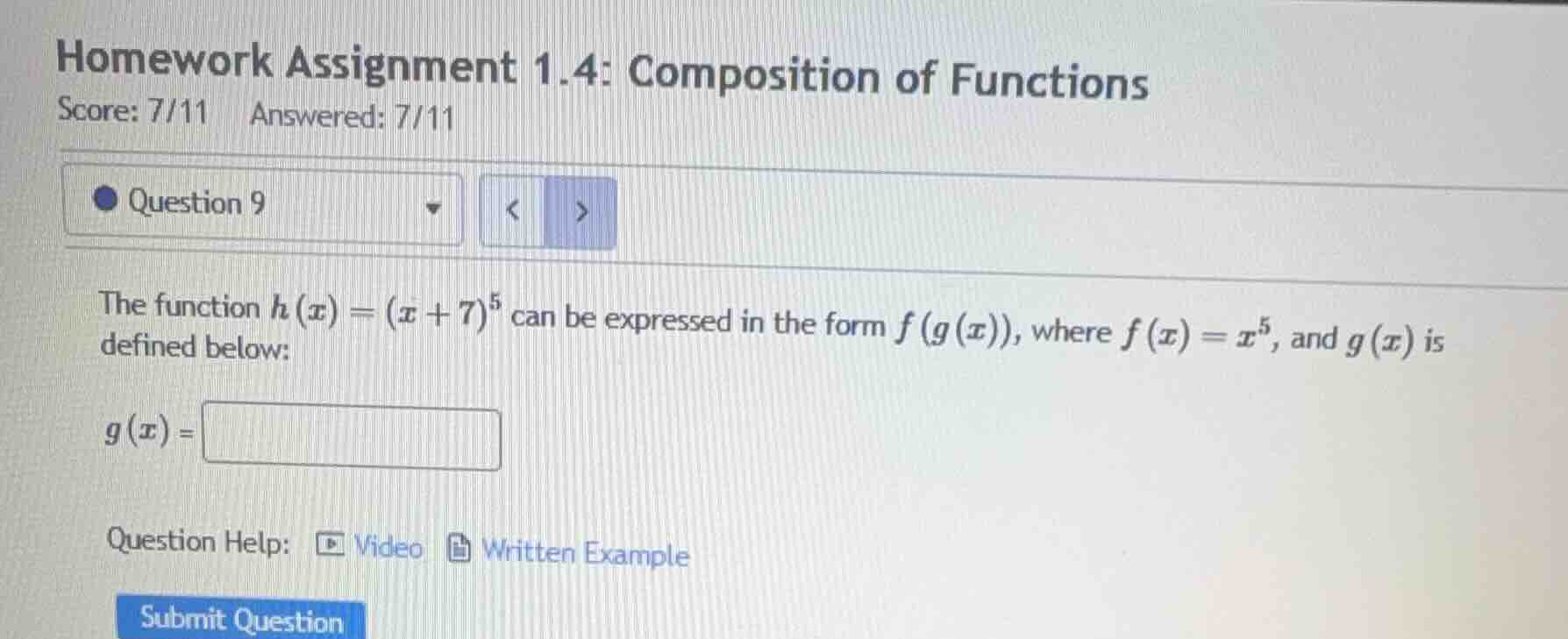 homework assignment 1.4: composition of functions score: 7/11 answered:…
