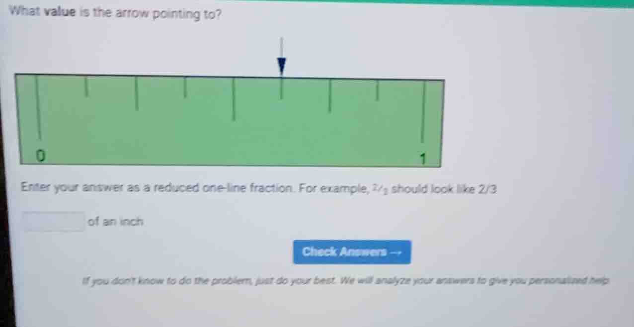 what value is the arrow pointing to? image of a number line from 0 to 1…