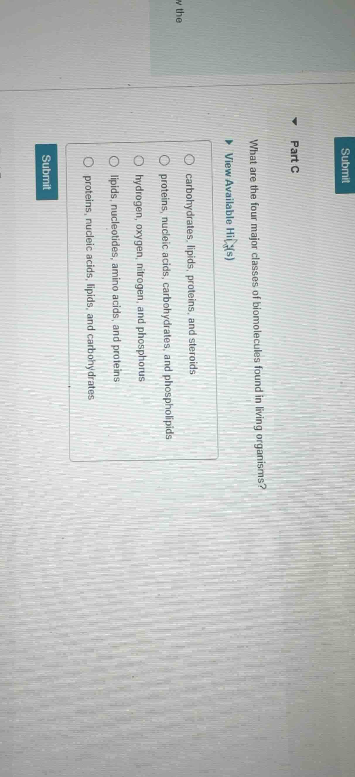 part c what are the four major classes of biomolecules found in living …