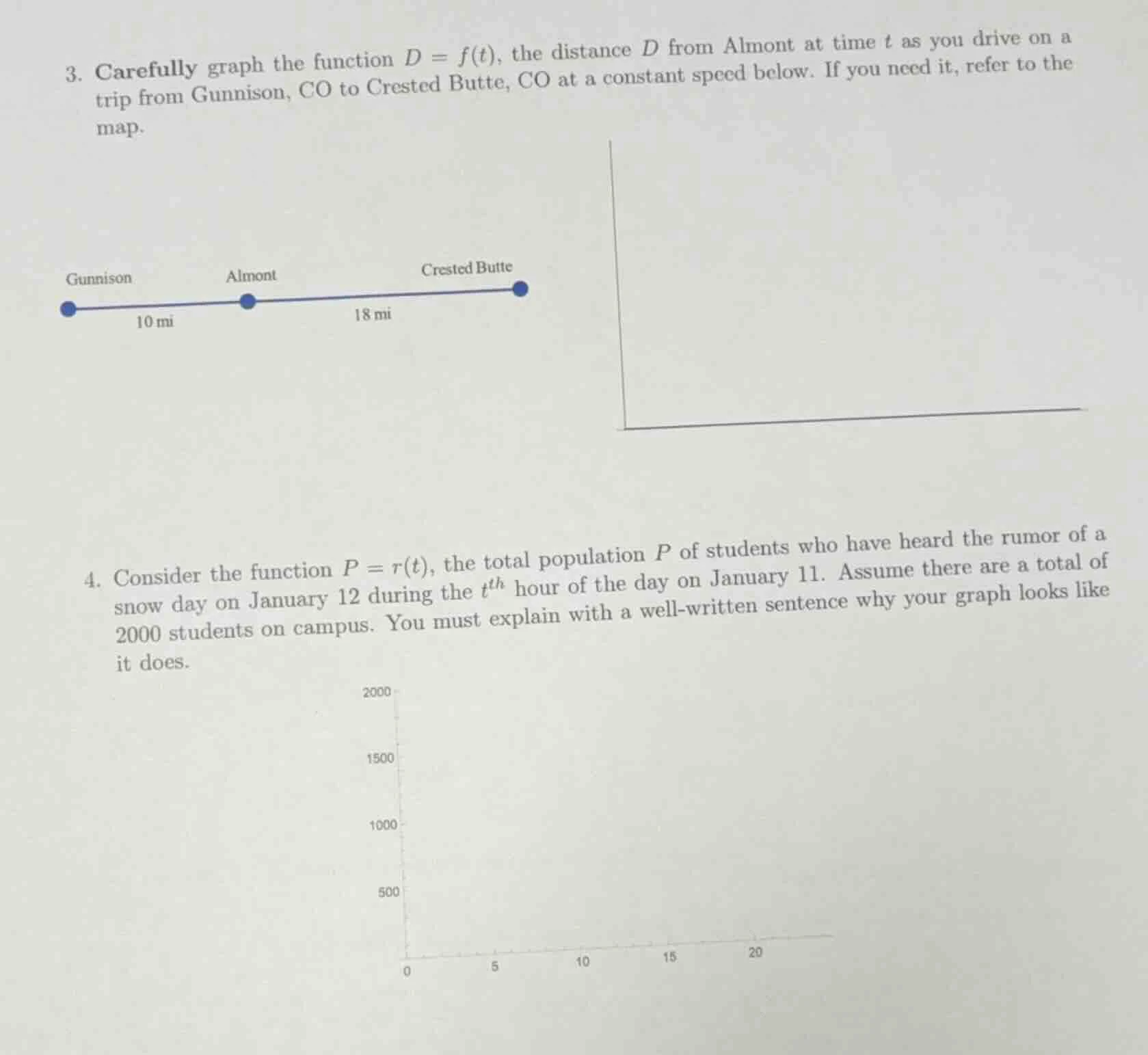 3. carefully graph the function $d = f(t)$, the distance $d$ from almon…