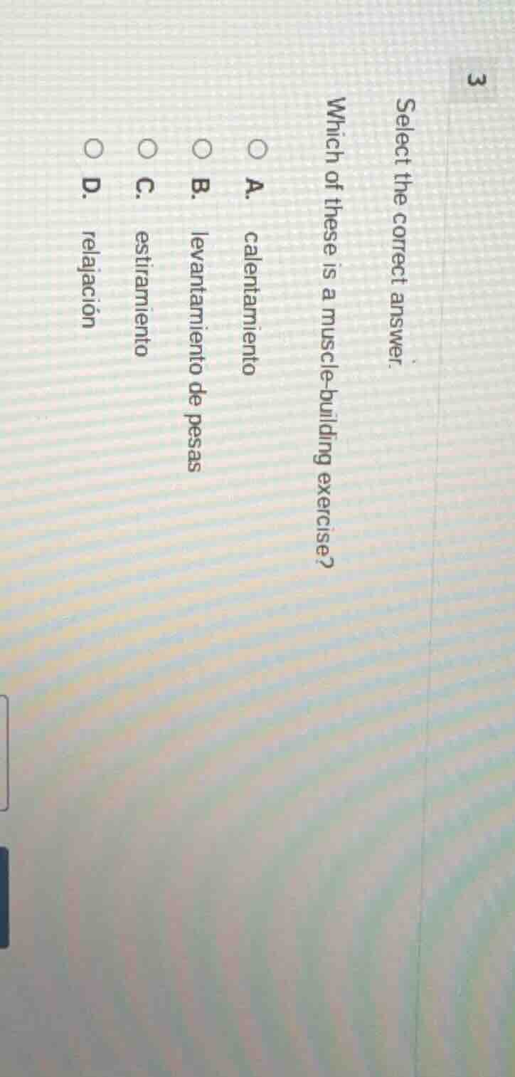 select the correct answer. which of these is a muscle - building exerci…