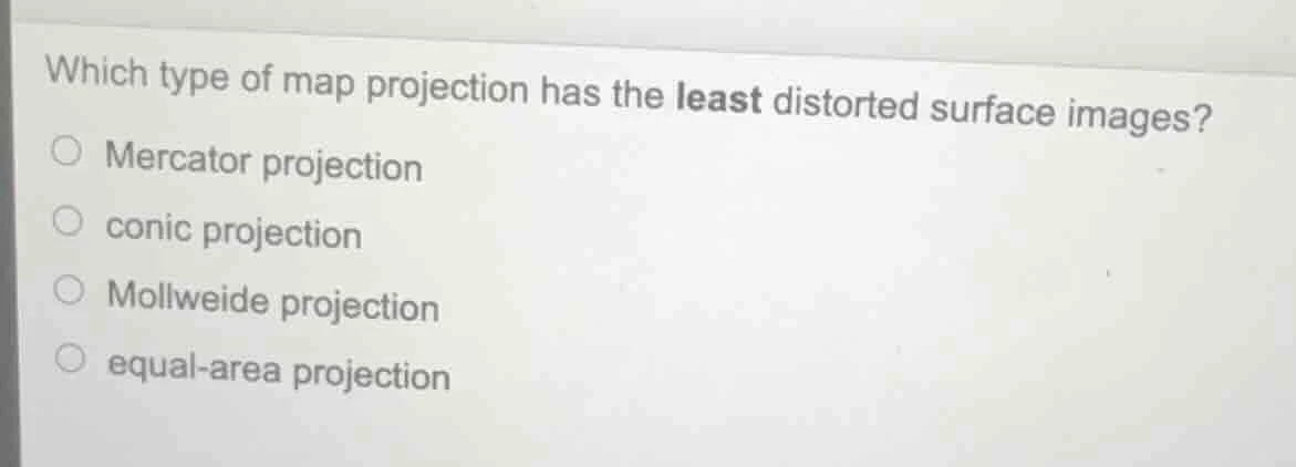 which type of map projection has the least distorted surface images? me…