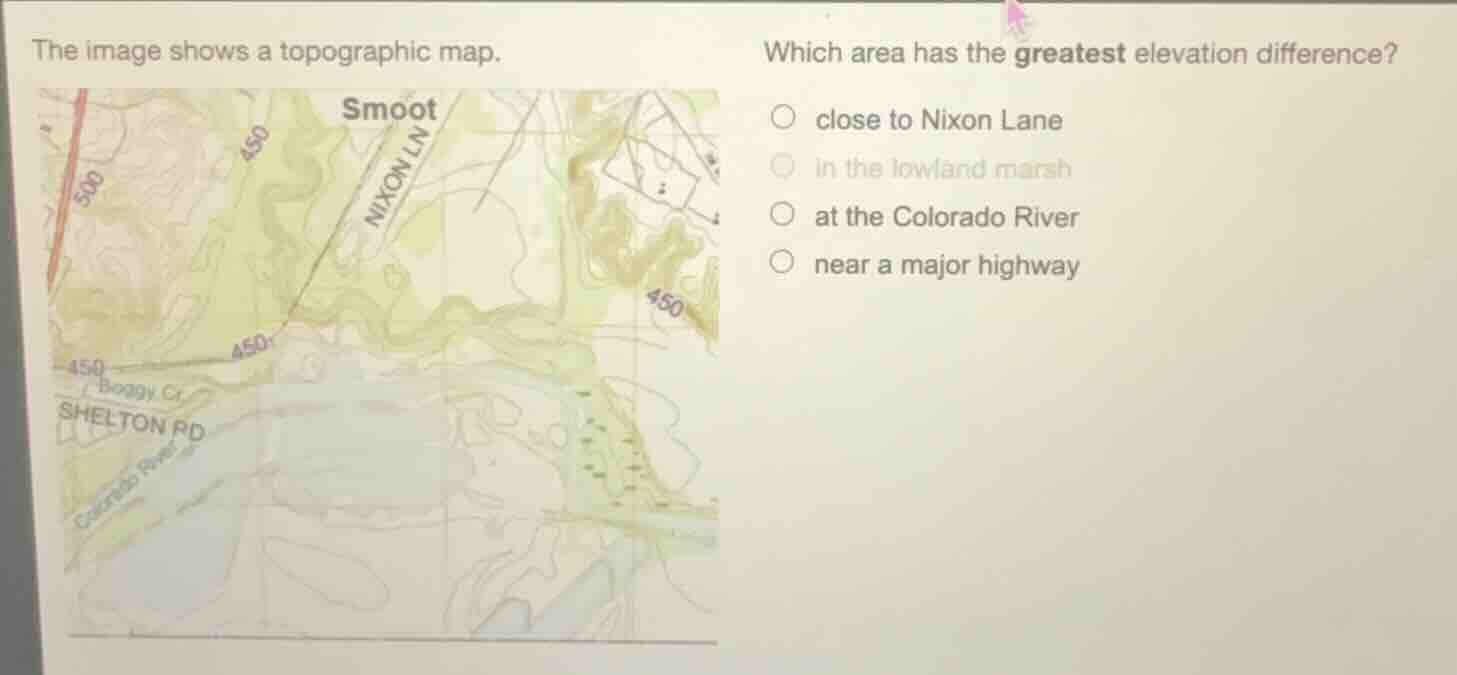 the image shows a topographic map. which area has the greatest elevatio…