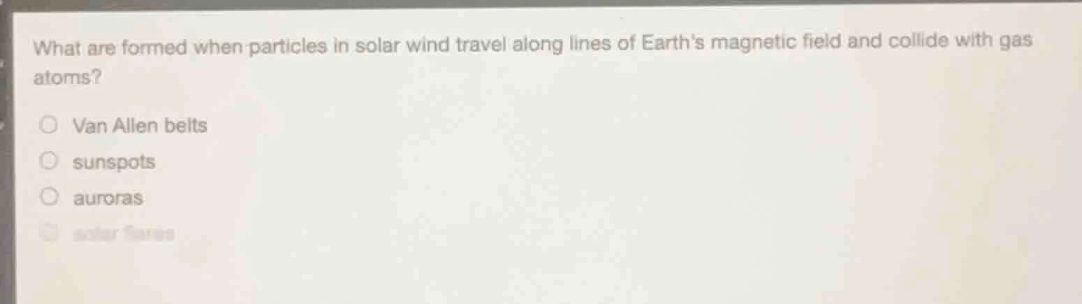 what are formed when particles in solar wind travel along lines of eart…