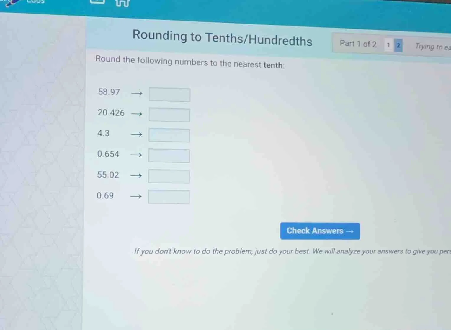 rounding to tenths/hundredths part 1 of 2 round the following numbers t…