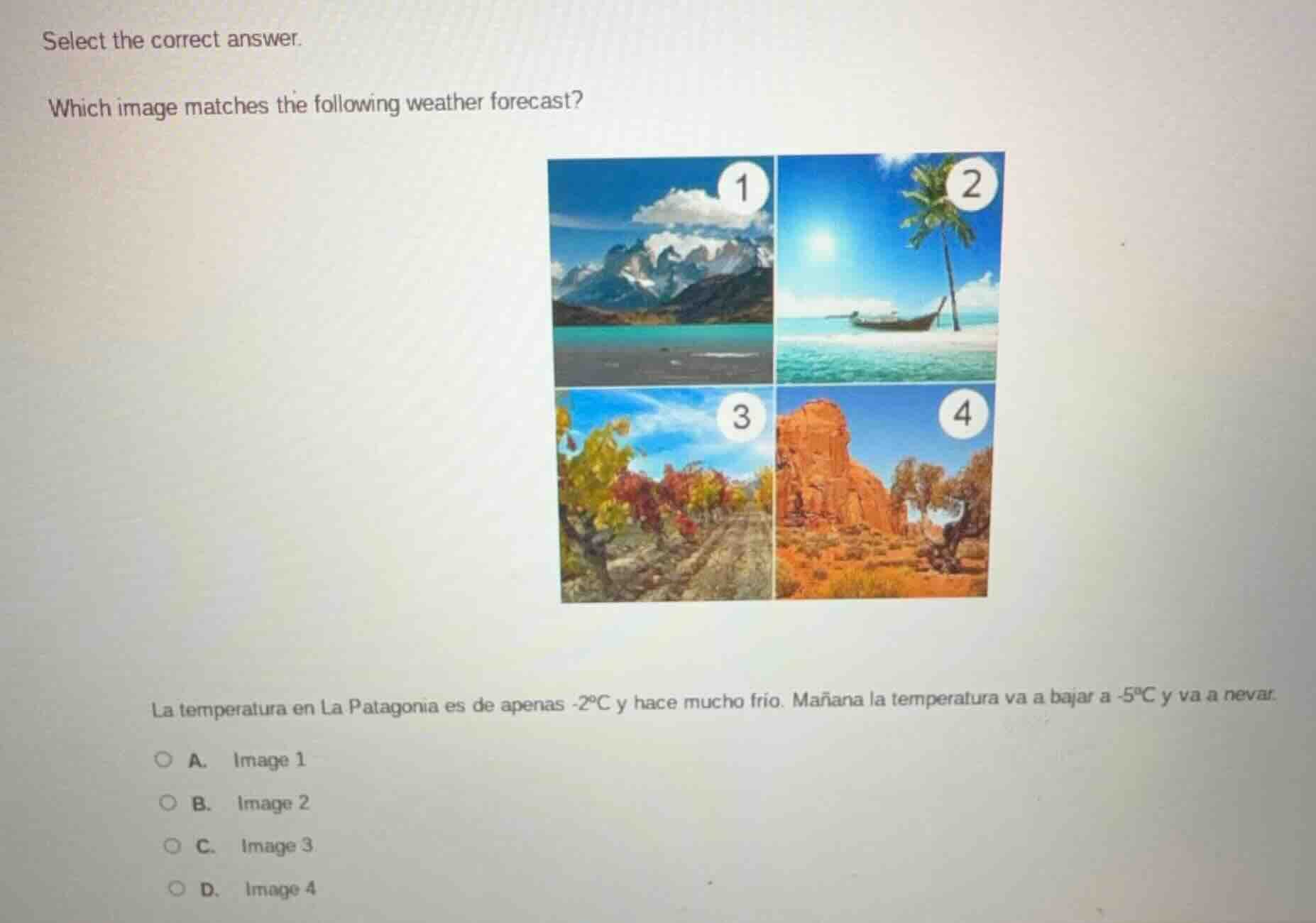 select the correct answer. which image matches the following weather fo…