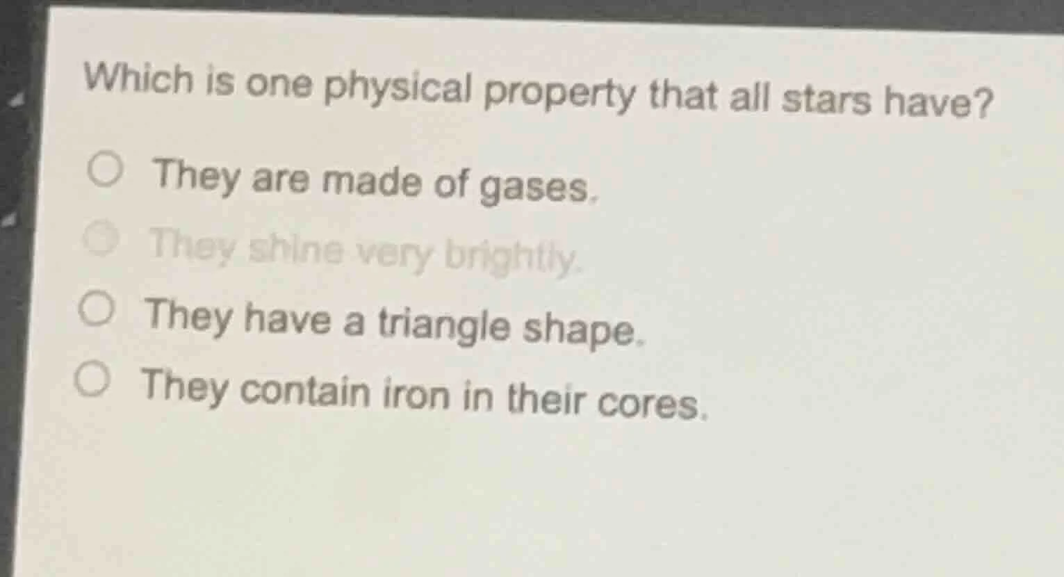 which is one physical property that all stars have? ○ they are made of …