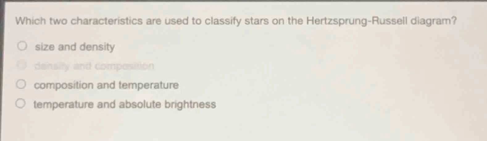 which two characteristics are used to classify stars on the hertzsprung…