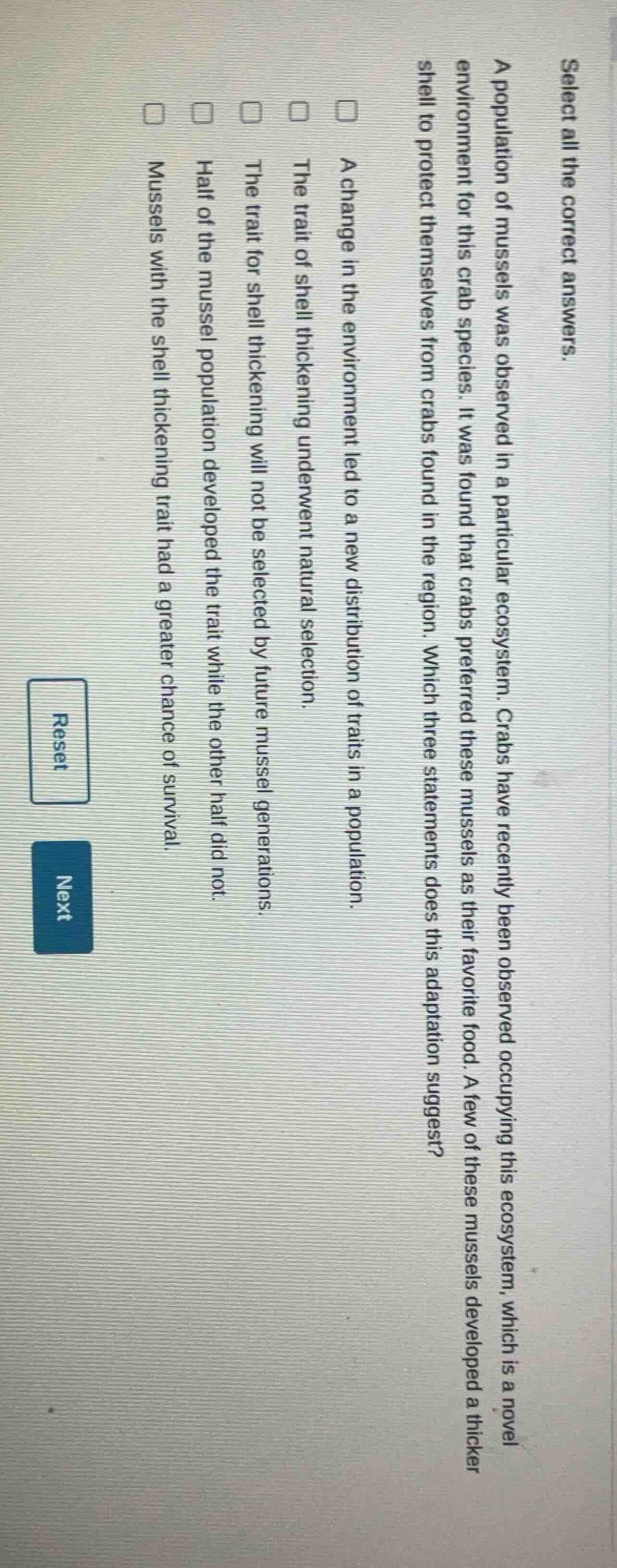 select all the correct answers. a population of mussels was observed in…