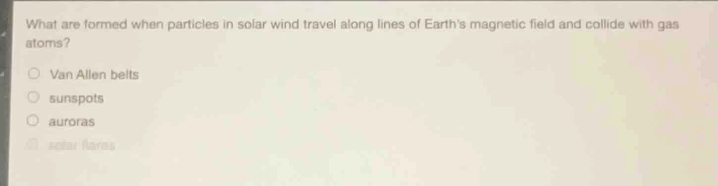 what are formed when particles in solar wind travel along lines of eart…