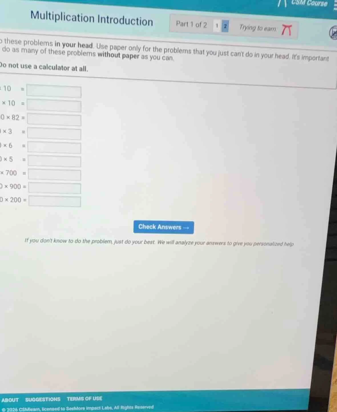 multiplication introduction part 1 of 2 1 2 trying to earn: these probl…