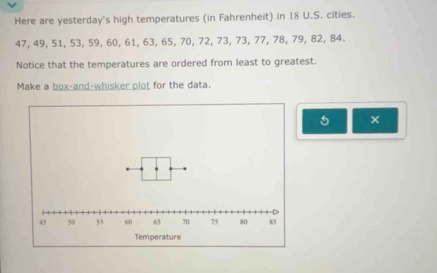 here are yesterdays high temperatures (in fahrenheit) in 18 u.s. cities…