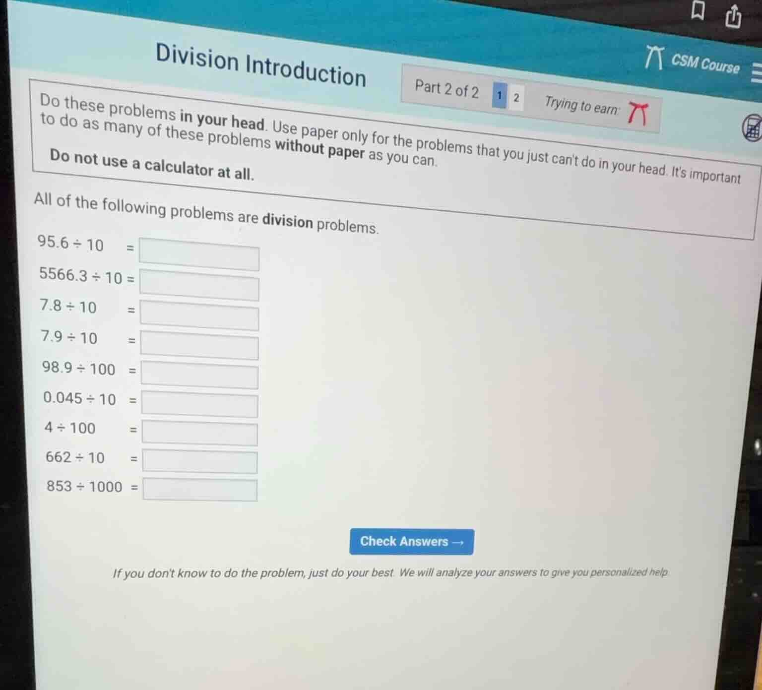 division introduction part 2 of 2 1 2 trying to earn do these problems …