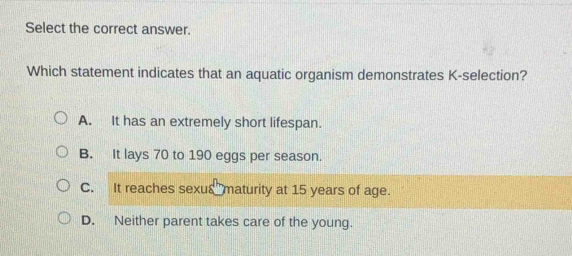 select the correct answer. which statement indicates that an aquatic or…