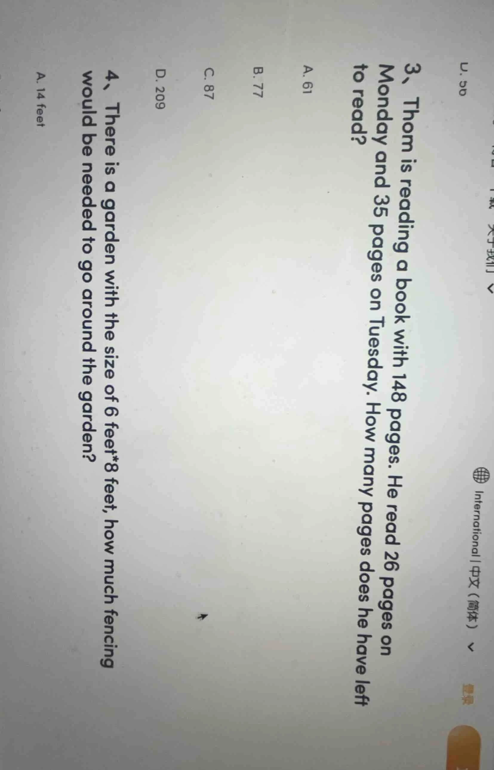 3、thom is reading a book with 148 pages. he read 26 pages on monday and…