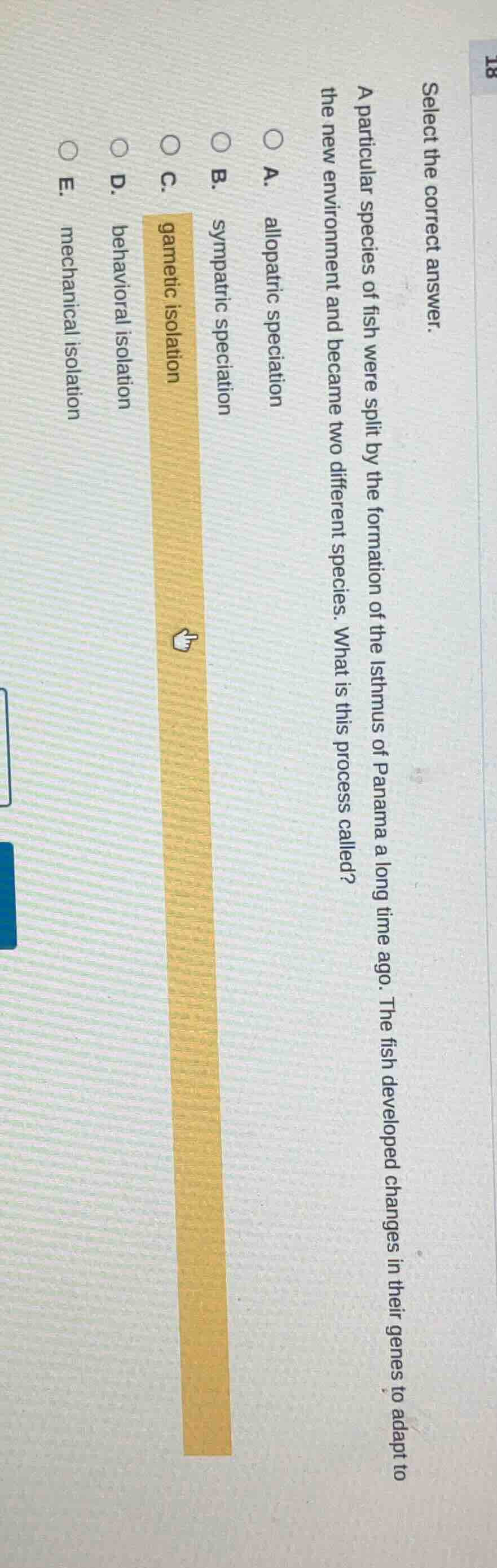 select the correct answer. a particular species of fish were split by t…