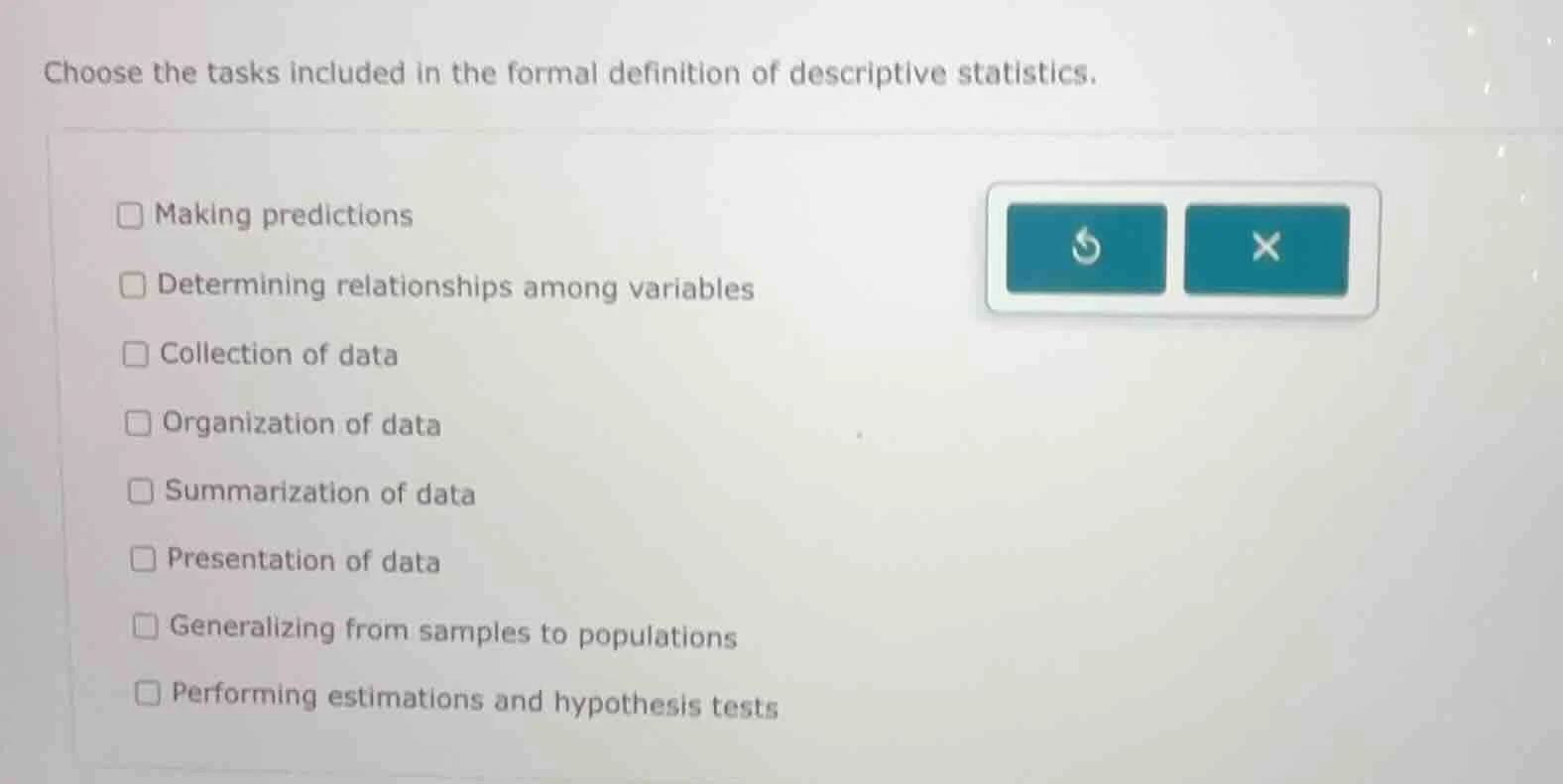 choose the tasks included in the formal definition of descriptive stati…