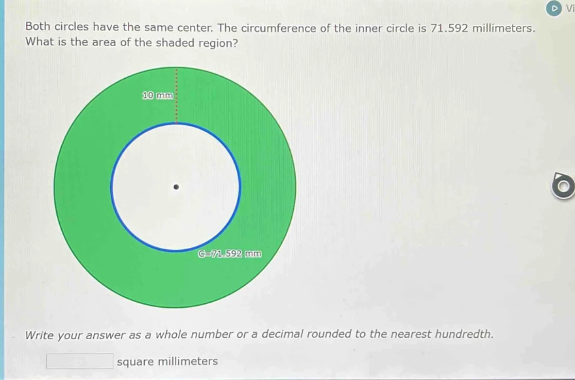both circles have the same center. the circumference of the inner circl…