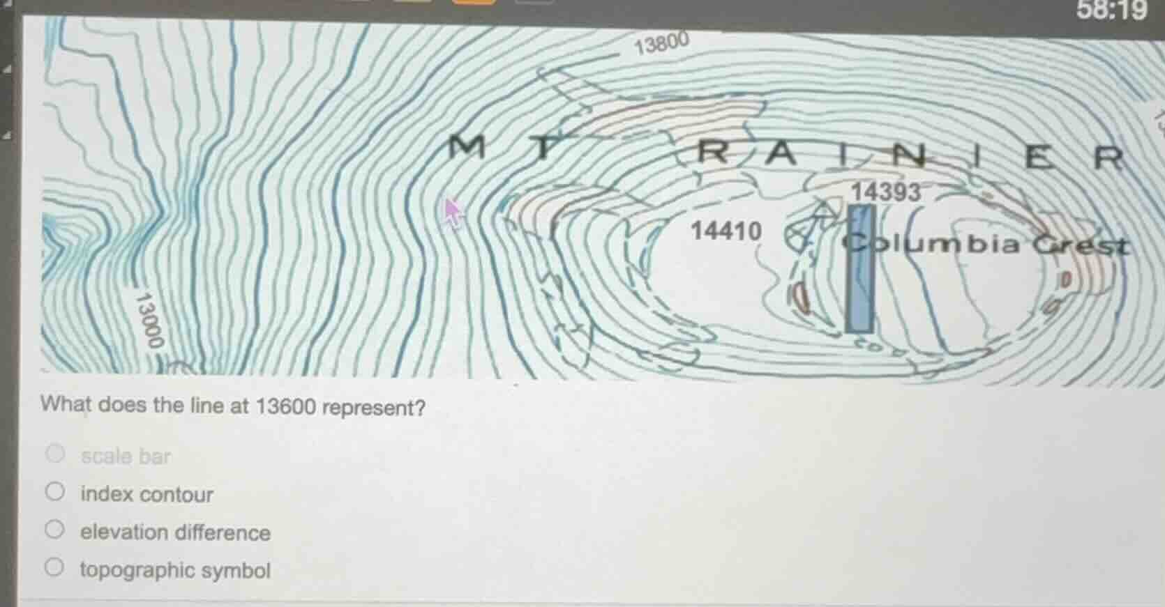 what does the line at 13600 represent? ○ scale bar ○ index contour ○ el…