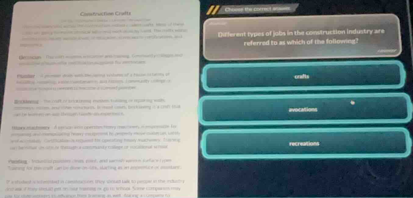 construction crafts electrician: the craft involves installation and wi…