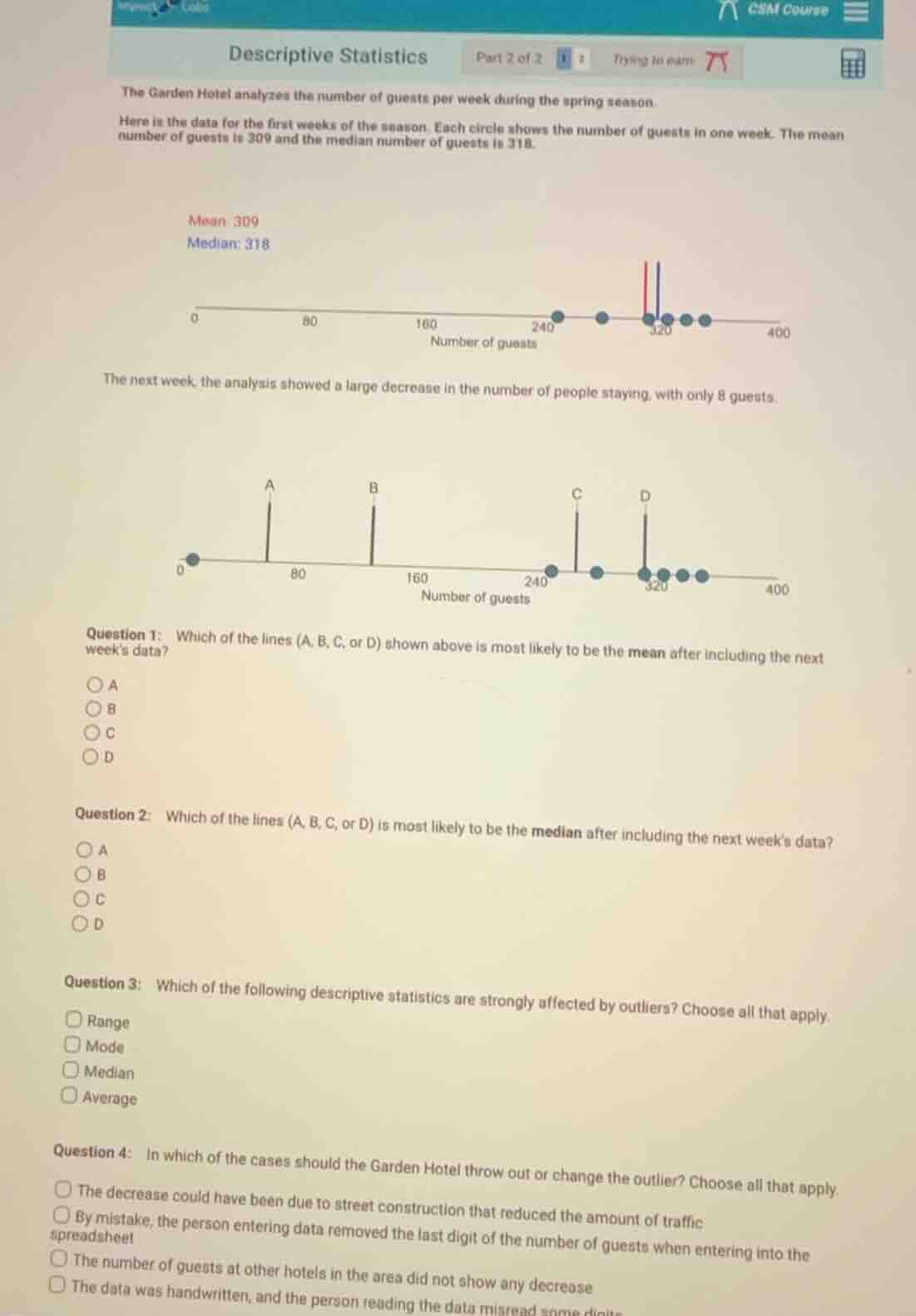 descriptive statistics the garden hotel analyzes the number of guests p…