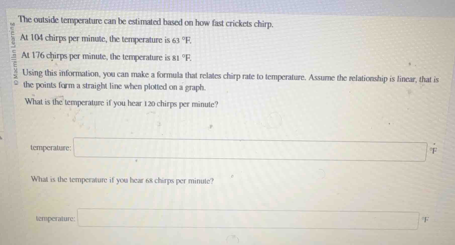 the outside temperature can be estimated based on how fast crickets chi…